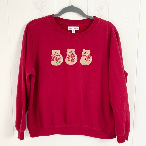 Vintage Tops - VTG Rebecca Malone Size L Ugly Christmas Sweatshirt Cats Red 3/4 Sleeve Cropped